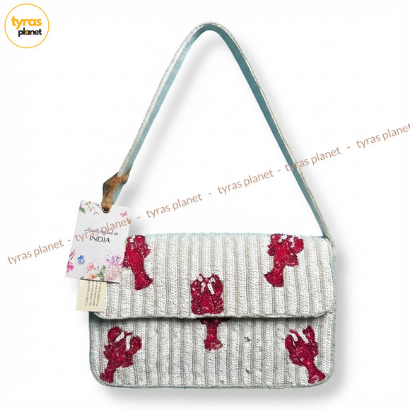 VIRAL TIKTOK HTF HANDCRAFTED IN INDIA BEADED LOBSTER BAG “BEAUTIFUL” - Picture 1 of 11
